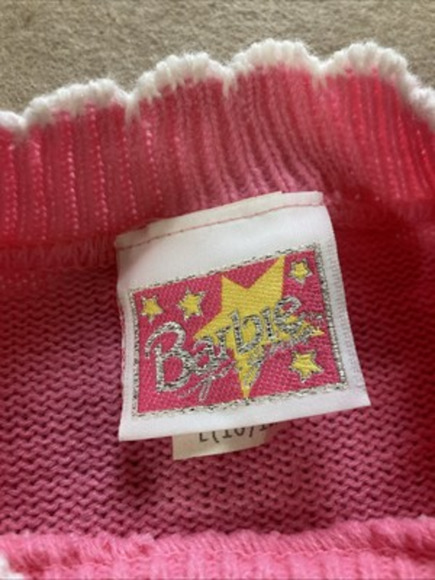 Barbie For Girls Vtg Sweater 90s pink Heart rosette Sz 10/14 Mint Floral Love - Picture 4 of 8